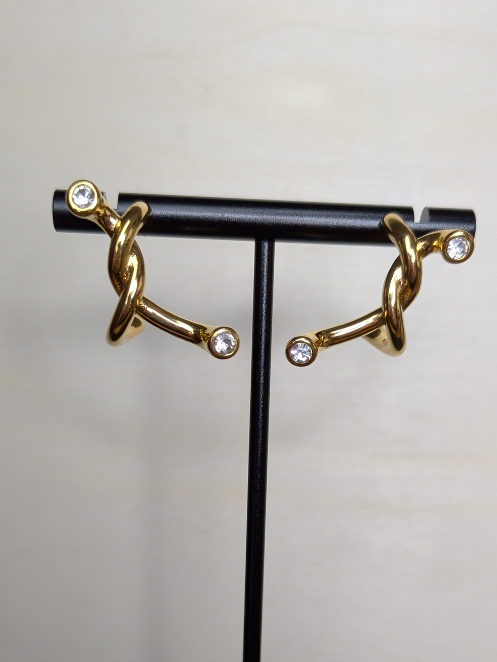 18k GP Knot Earrings with Bezel Set CZs